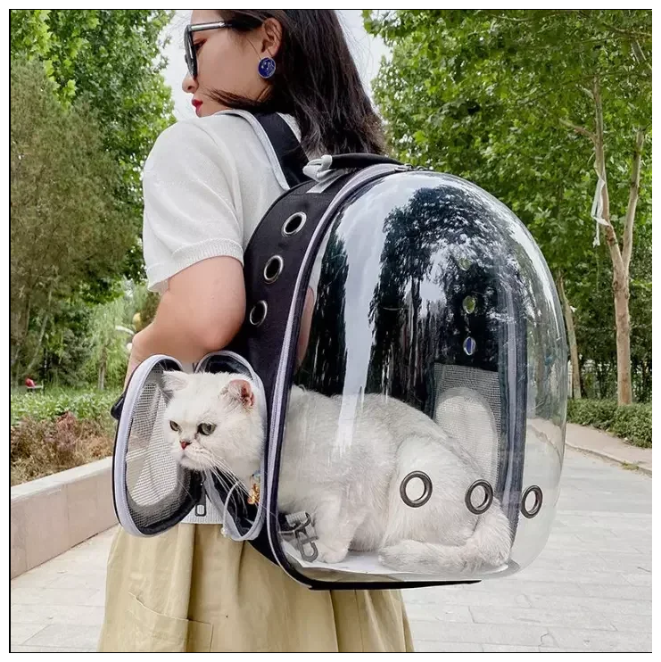 Прозрачный рюкзак-переноска для собак и кошек (зеленый) - фотография № 2