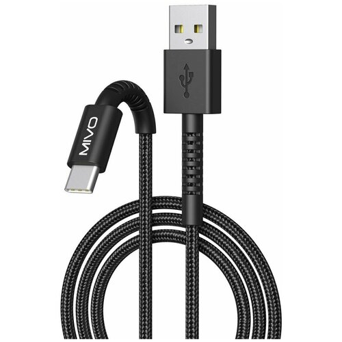 Кабель для зарядки USB-Type-C Mivo MX-47T, 1м, 2.4А, оплетка, Black черный кабель j5create usb c на usb c с двойной нейлоновой оплёткой
