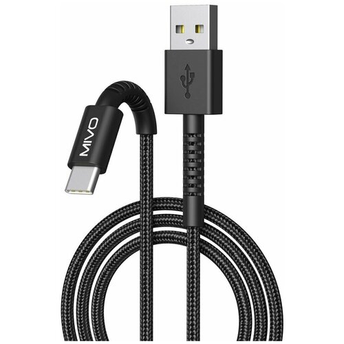 Кабель для зарядки USB-Type-C Mivo MX-47T, 1м, 2.4А, оплетка, Black черный