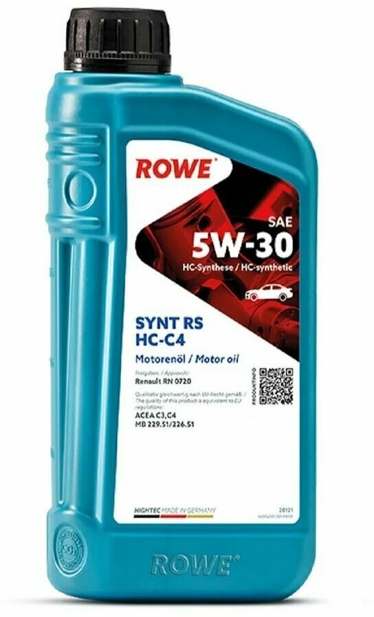 Масло мот. ROWE HIGHTEC SYNT RS SAE 5W-30 HC-C4 1L ROWE 20121001099