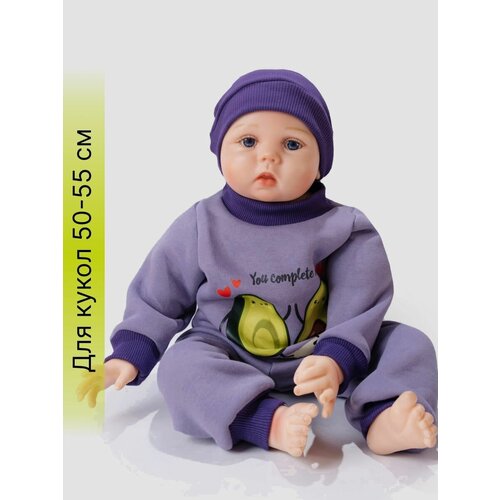 Одежда для куклы Реборн (Reborn) 55см , Rich Line Home Decor, X-44_Сиреневый-фиолет-авокадо-шапочка