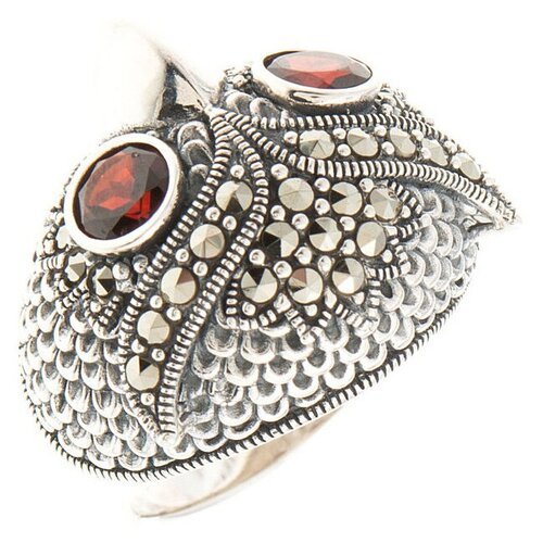 фото Марказит кольцо с гранатами и марказитами из серебра hr669, размер 18.5