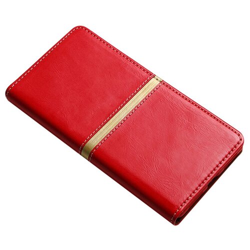 фото Чехол-книжка mypads для xiaomi poco x3 / x3 nfc / x3 pro из качественной водоотталкивающей импортной кожи на жесткой металлической основе красный с золотой полосой