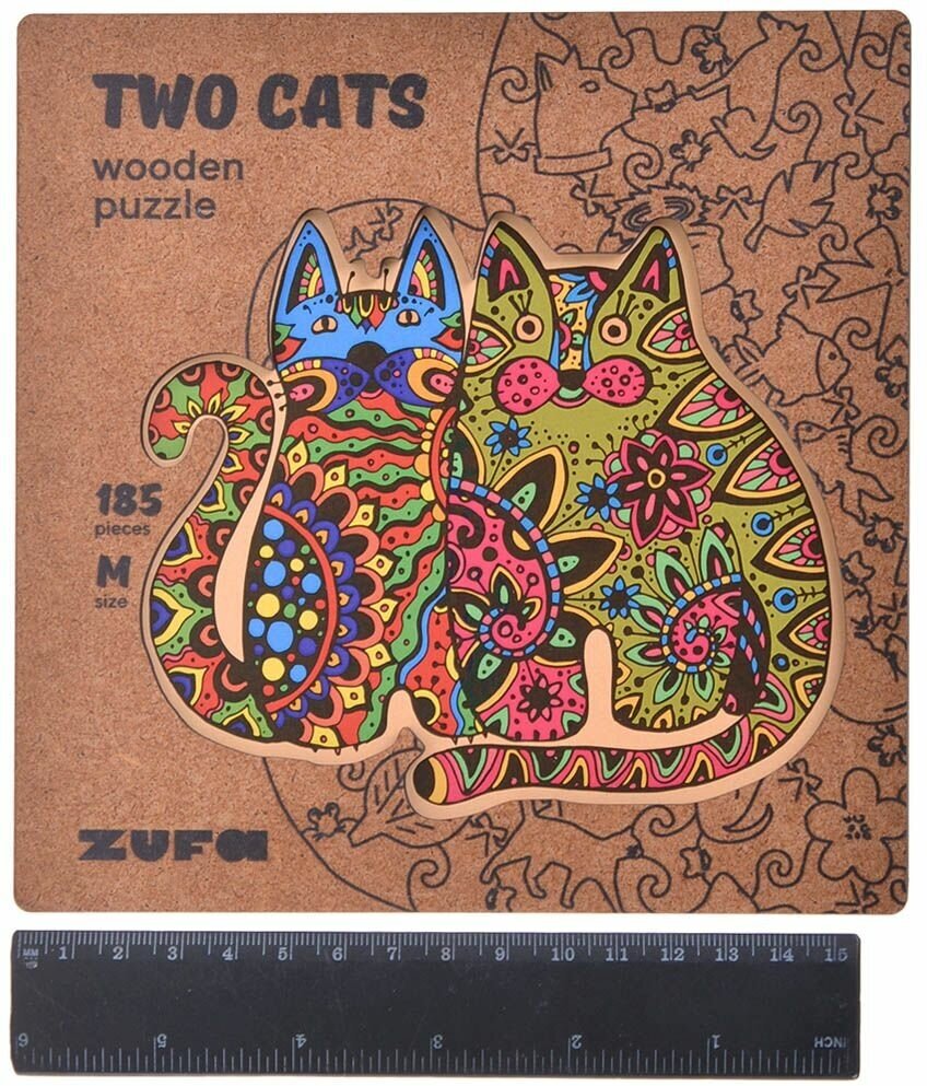 Деревянный пазл с двухслойной крышкой: Два кота (Размер М) Zufa - фото №17