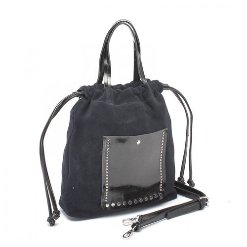 фото "сумка женская натуральная замша vf-552243-d, (дно иск/кожа), 1отд+еврокарм, плечевой ремень, (уценка/брак лезут нитки на ручке) синий 224440" velina fabbiano