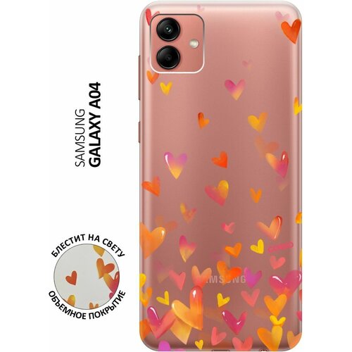 Силиконовый чехол на Samsung Galaxy A04, Самсунг А04 с 3D принтом Flying Hearts прозрачный матовый soft touch силиконовый чехол на samsung galaxy s23 ultra самсунг с23 ультра с 3d принтом cats w черный