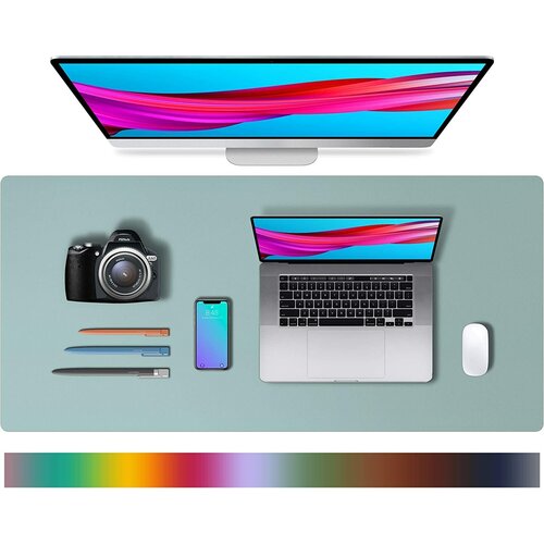 Коврик для клавиатуры и мыши на рабочий стол. Защитный коврик из эко-кожи для стола 40 см х 80 см, бирюзовый