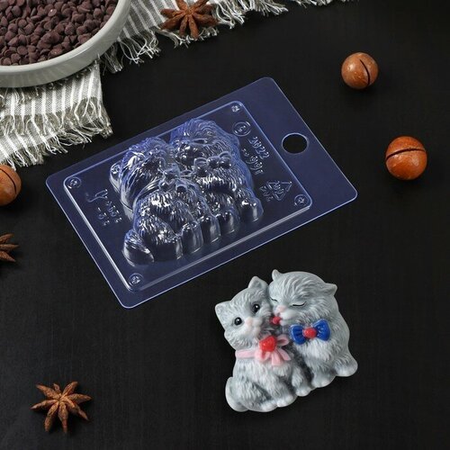 Форма для шоколада и конфет пластиковая «Влюблённые котята», 8,5×7,5×2,6 см, цвет прозрачный