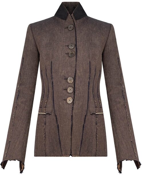 Пиджак Alessandra Marchi, средней длины, силуэт прилегающий, размер 46, коричневый