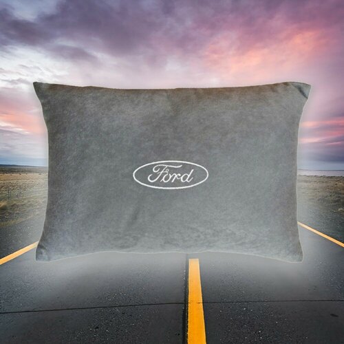 Автомобильная подушка из серого велюра и вышивкой для Ford (форд)