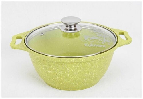 Kukmara Trendy Style Lime Кастрюля из алюминия литого с антипригарным покрытием, 1,0 л со стеклянной крышкой