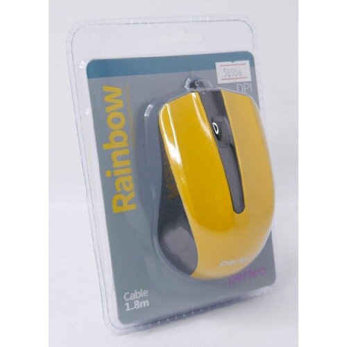 Мышь компьютерная USB 1000 DPI 3 кнопки Rainbow желттаячерная пупаковка с европодвесом 58956 40000₽