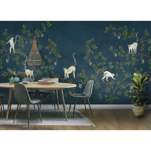 Обои бесшовные Лемуры Синий (текстура листья) (ширина 2550мм х длина 3000мм)