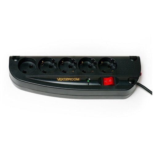 Фильтр сетевой 1,8м, 4 гн с/з+1 б/з., черный, VektorCOM