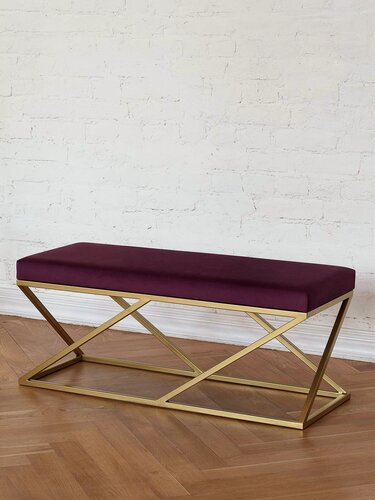 Изображение товара Банкетка в прихожую, спальню GREENWEEN ZUMA, золотой каркас, сидение велюр цвет Marsala, 1100х400х450, GW-ZUMA-MARS-110G