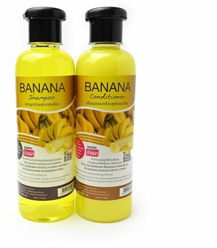 BANANA, Combo SHAMPOO+CONDITIONER, Banna (банан, Набор шампунь и кондиционер с экстрактом Банана, Здоровье и восстановление волос, Банна), 360 мл. + 360 мл.