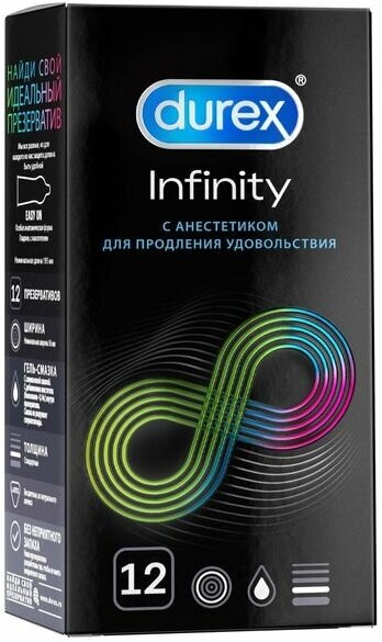 Презервативы гладкие с анестетиком Infinity Durex/Дюрекс 12шт