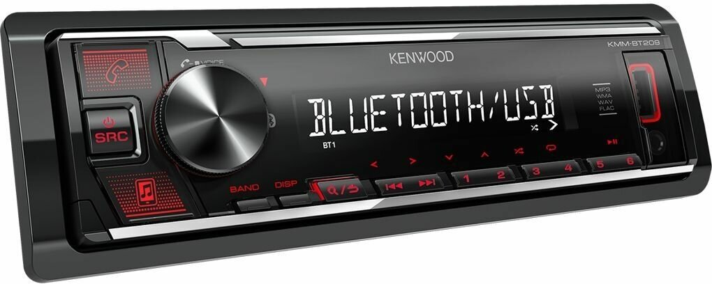 Автомагнитола Kenwood KMM-BT209 1DIN 4x50Вт v4.2 USB 2.0 AUX 1 RDS