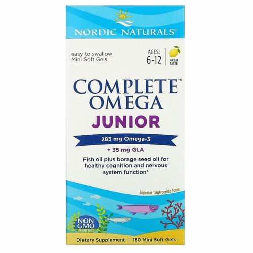 Nordic Naturals, Complete Omega Junior, для детей от 6 до 12 лет, лимон, 180 мини-капсул