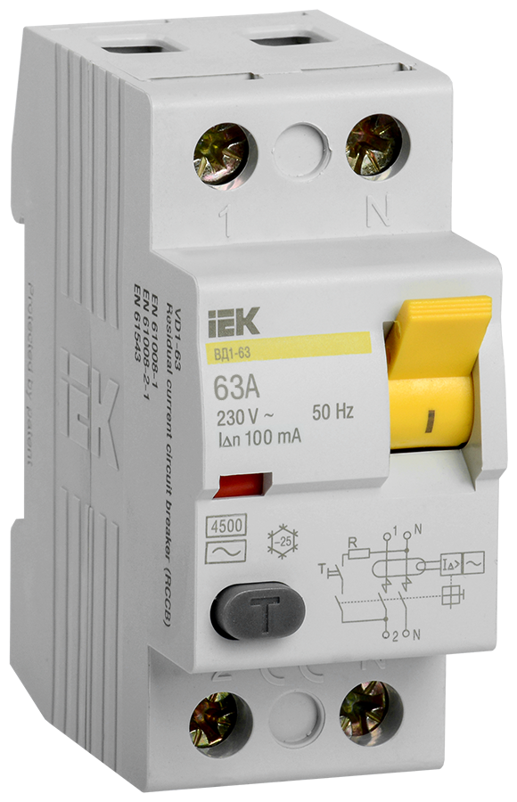 IEK Выключатель дифференциальный ВД1-63 (УЗО) 2Р 63А 100мА
