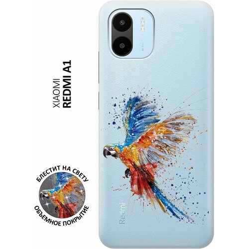 Силиконовый чехол на Xiaomi Redmi A1 / Сяоми Редми А1 с 3D принтом Colorful Parrot прозрачный