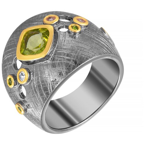 фото Element47 широкое ювелирное кольцо из серебра 925 пробы с перидотами, топазами и хромдиопсидом yr01039_ko_hd_pd_bj, размер 17