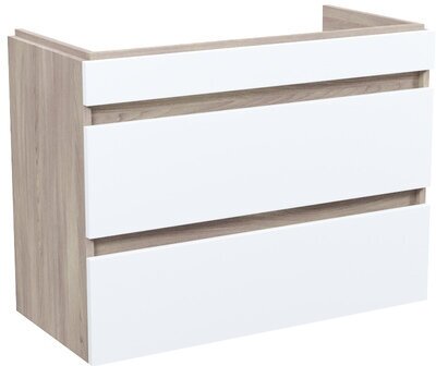 фото Тумба подвесная с ящиками 80 см белая/под дерево Zodiac IDDIS ZOD8AB0i95 подходит ум. 3508000i28