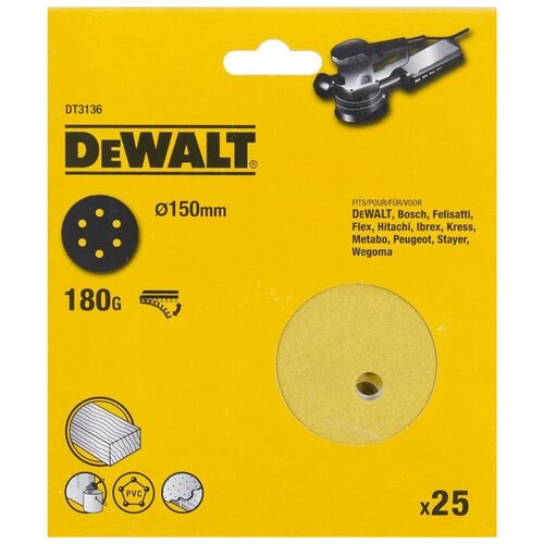 Диски на велюровой основе с отверстиями DeWALT DT3136-QZ 150 мм, 6 отв. P180, уп.25шт.