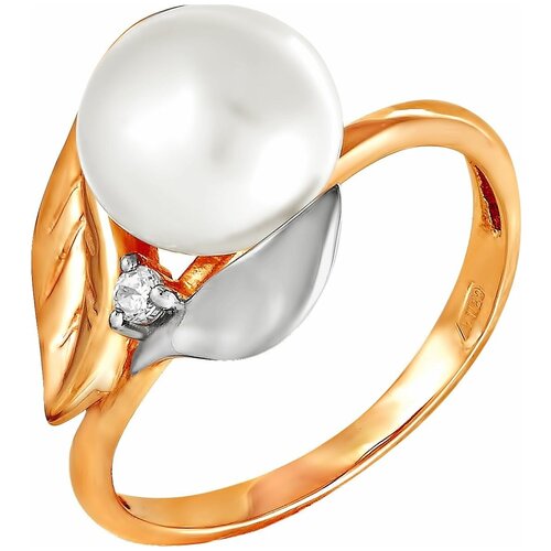фото Примаэксклюзив кольцо с жемчугом и фианитом из красного золота 190-1-581р, размер 18.5