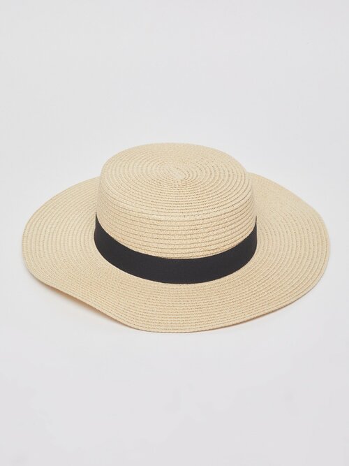 Соломенная плетёная шляпа с лентой, цвет бежевый, размер 54-58