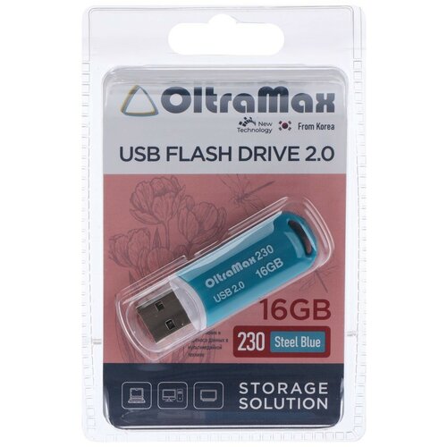 Флешка OltraMax 230, 16 Гб, USB2.0, чт до 15 Мб/с, зап до 8 Мб/с, синяя