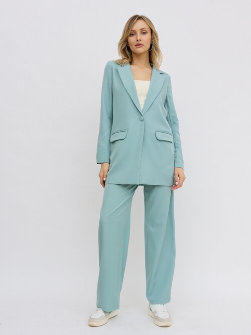 Костюм BrandStoff, жакет и брюки, классический стиль, свободный силуэт, карманы, подкладка, размер 42, зеленый
