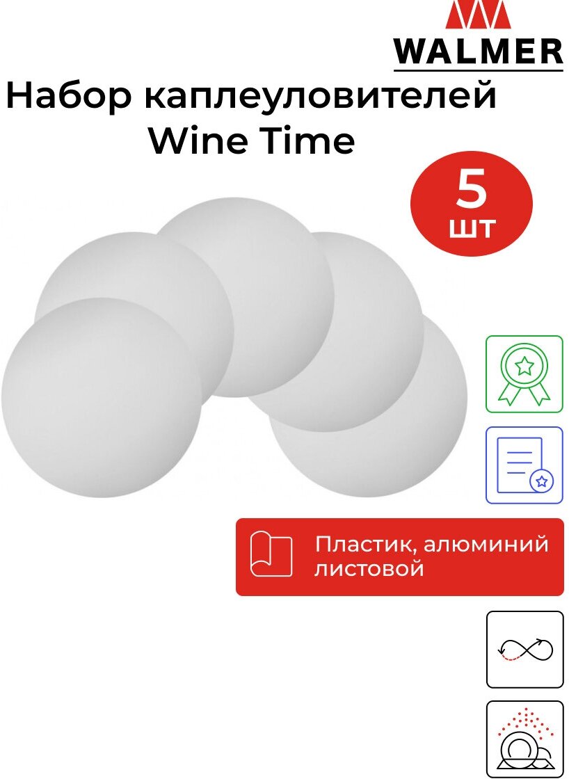 Набор каплеуловителей Walmer Wine Time 5 штук 7.5х7.5 см цвет хром