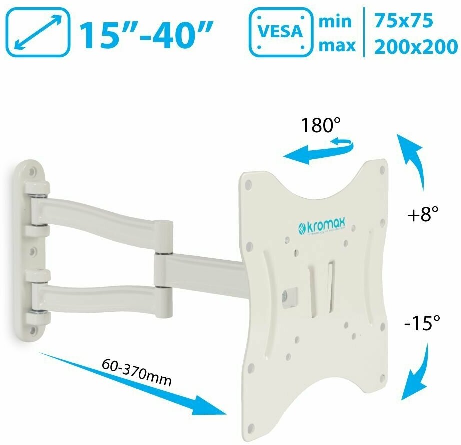 Кронштейн для телевизора Kromax TECHNO-3 белый 15"-40" макс.20кг настенный поворот и наклон