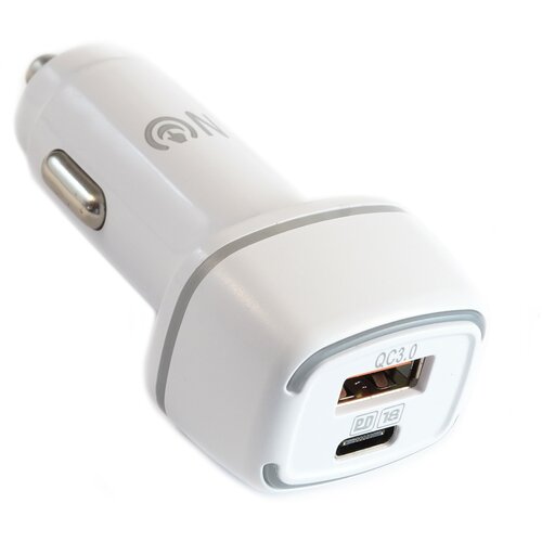 Автомобильная зарядка 1xUSB, Type-C FaisON A-25, Border, 3.0A, QC3.0, PD3.0, белый