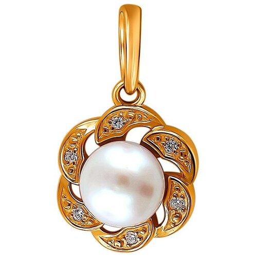 фото Эстет подвеска с жемчугом и фианитами из серебра с позолотой л8п3538511п