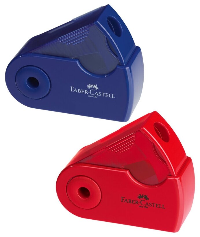 Точилка пластиковая Faber-Castell "Sleeve Mini", 1 отверстие, контейнер, красная/синяя 286088