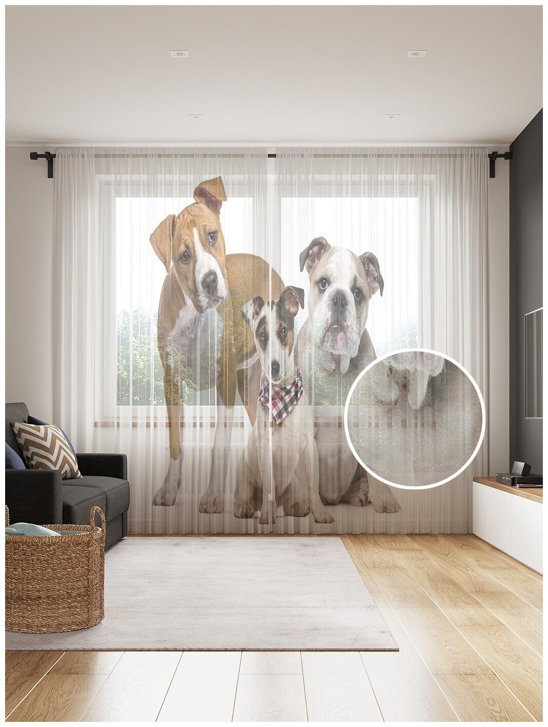 Фототюль JoyArty "Забавные собаки", 145x265см (2 полотна со шторной лентой + 50 крючков)