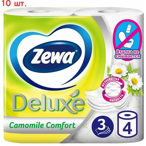 Туалетная бумага Deluxe Camomile Comfort 4 рулона 3 слоя (10 шт.) туалетная бумага deluxe camomile comfort 12 рулонов 3 слоя 10 шт