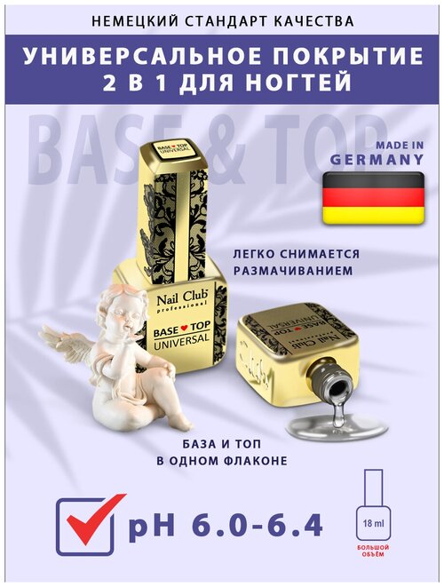 Nail Club professional Универсальное покрытие 2 в 1 для ногтей BASE & TOP UNIVERSAL, 1 шт. 18 мл.