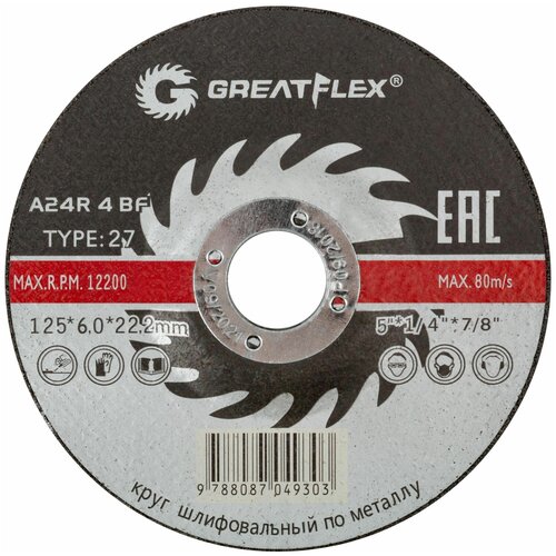 Диск шлифовальный по металлу Master (125х6х22 мм) Greatflex 40015т .