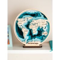 Подарочный набор для росписи/3D раскраска из дерева "Карта Мира" на русском (с красками)