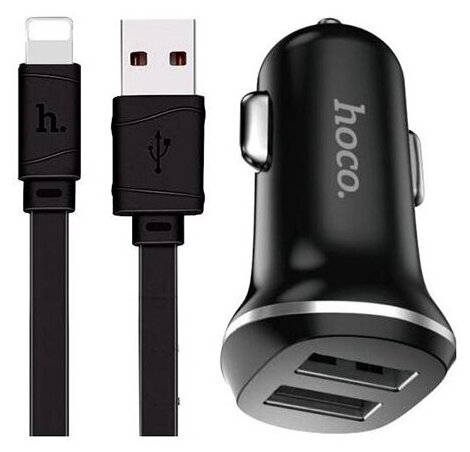 Автомобильное зарядное устройство Hoco АЗУ 2USB 2.1A для Lightning 8-pin Черный (iPhone) - фото №18