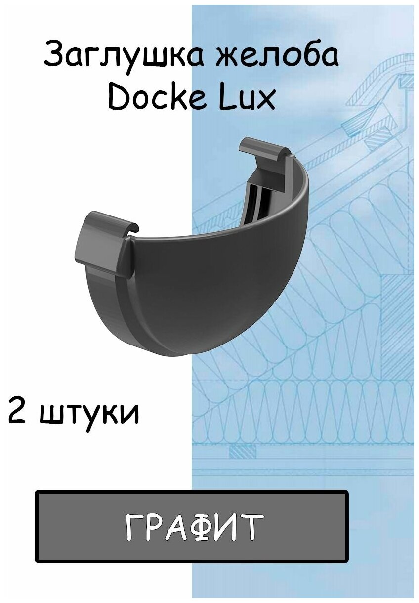 2 штуки заглушка желоба ПВХ Docke Lux (Деке Люкс) серый графитовый (RAL 7024) вставка в желоб
