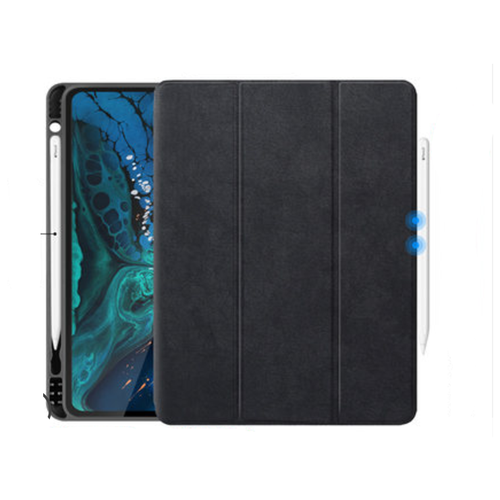 Чехол-обложка MyPads для iPad Pro 12.9 (2018) тонкий умный кожаный на пластиковой основе с крепежом для стилуса черный