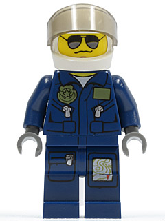Минифигурка Lego Forest Police - Helicopter Pilot, Dark Blue Flight Suit with Badge, Helmet, Black and Silver Sunglasses, NO Eyebrows cty0383