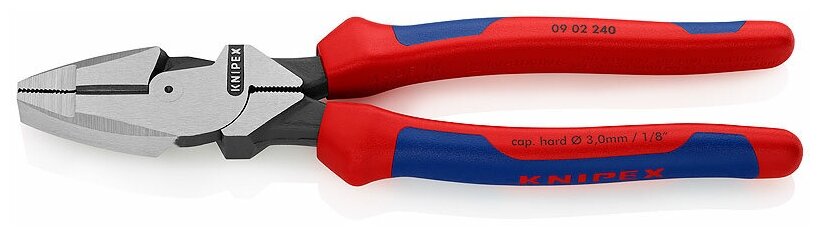 KNIPEX 09 02 240 - Lineman's pliers - Chromium-vanadium steel - Plastic - Blue/Red - 24 cm - 470 g