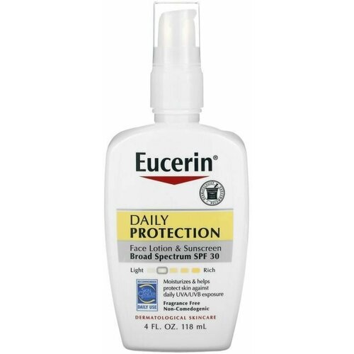 Eucerin, SPF 30, Увлажняющий лосьон для лица, ежедневная защита, защита от солнца, без запаха, 118 мл