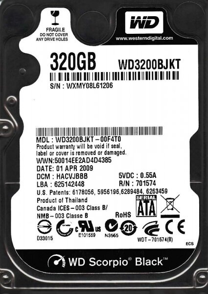 Жесткий диск Western Digital WD3200BJKT 320Gb 7200 SATAII 2,5" HDD