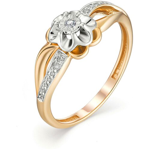 фото Алькор кольцо с 15 бриллиантами из красного золота 13107-100, размер 16.5